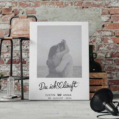 Personalisiertes Foto Leinwand Paare mit Namen Du Ich Läuft 4