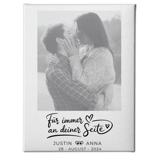 Personalisierte Foto Leinwand Paare mit Namen für Immer Schwarz Weiß 1
