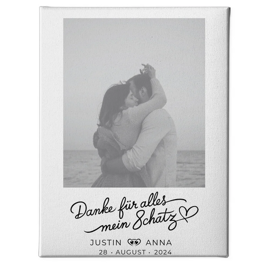 Personalisierte Leinwand Paare mit Namen und Foto Danke Für Alles Mein Schatz 1
