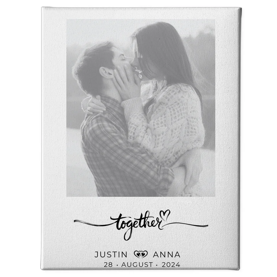 Personalisierte Foto Leinwand Paare mit Namen Together Schwarz Weiß 1
