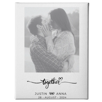 Personalisierte Foto Leinwand Paare mit Namen Together Schwarz Weiß 1