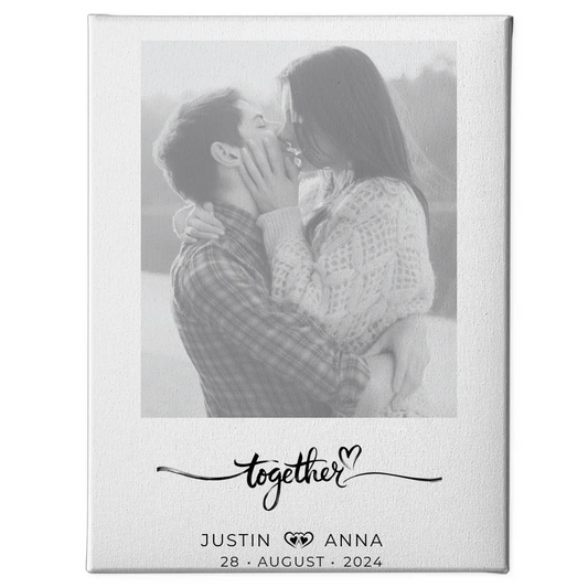 Personalisierte Foto Leinwand Paare mit Namen Together Schwarz Weiß 1