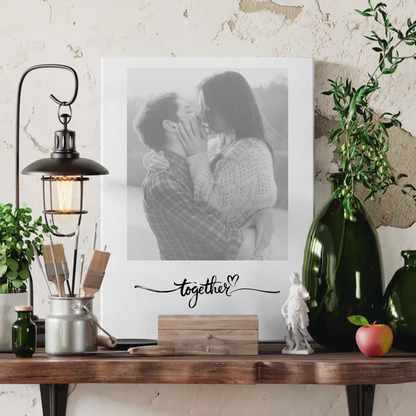 Personalisierte Foto Leinwand Paare mit Namen Together Schwarz Weiß 3