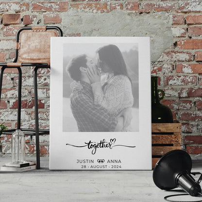 Personalisierte Foto Leinwand Paare mit Namen Together Schwarz Weiß 4