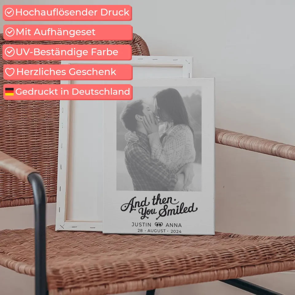 Personalisierte Foto Leinwand Paare Mit Namen And Then You Smiled 5