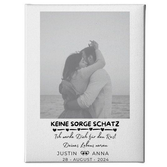 Personalisierte Leinwand für Paare mit Namen und Foto Keine Sorge Schatz 1