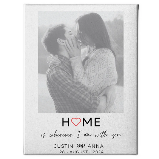 Personalisiertes Foto Leinwand Paare mit Namen Home Is Wherever 1