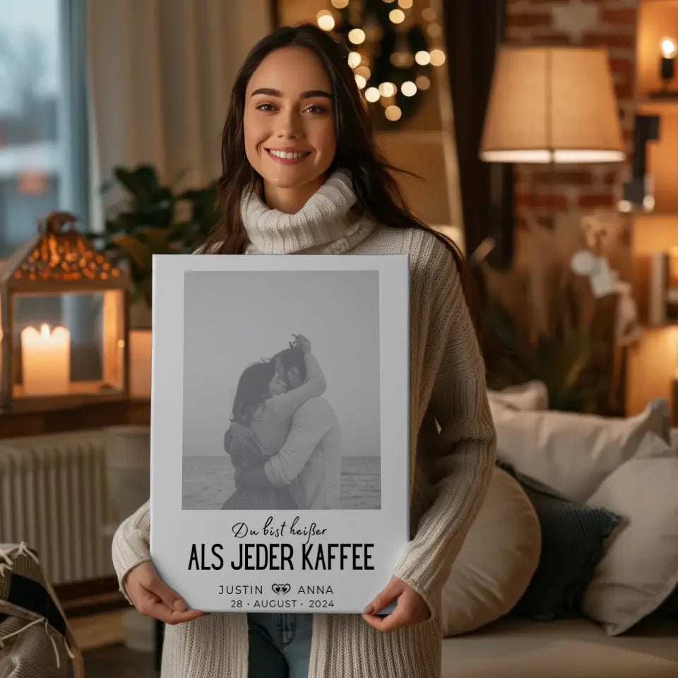 Personalisiertes Foto Leinwand Paare Mit Namen Du Bist Heißer Als Kaffee