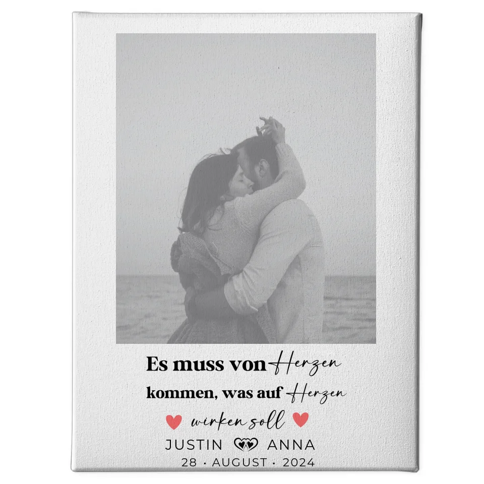 Personalisierte Leinwand Paare mit Namen und Datum Von Herzen Foto Black & White 1