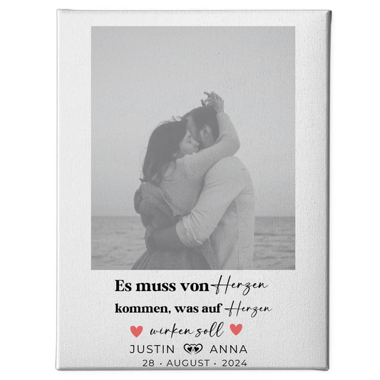 Personalisierte Leinwand Paare mit Namen und Datum Von Herzen Foto Black & White 1