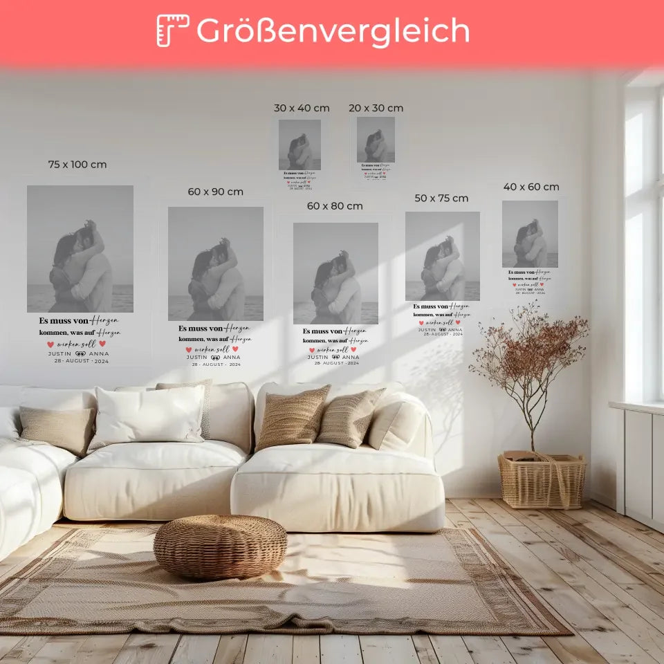 Personalisierte Leinwand Paare mit Namen und Datum Von Herzen Foto Black & White 6