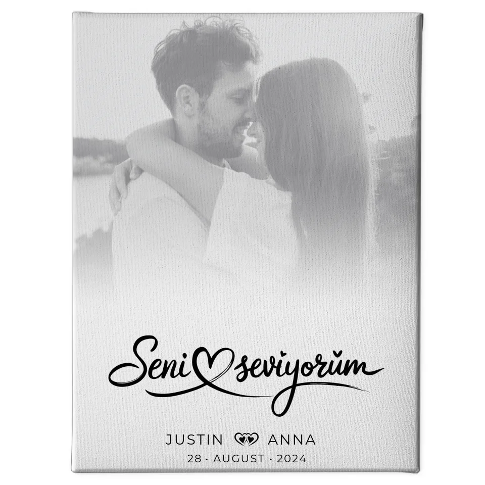 Personalisierte Leinwand Paare Foto Black & White Seni Seviyorum 1