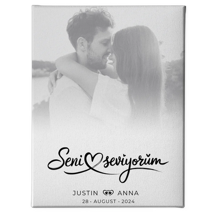 Personalisierte Leinwand Paare Foto Black & White Seni Seviyorum 1