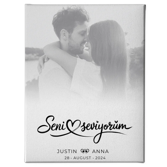 Personalisierte Leinwand Paare Foto Black & White Seni Seviyorum 1