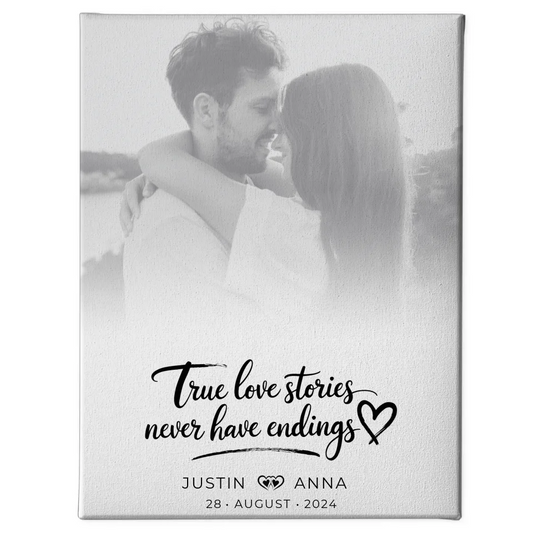 Personalisierte Leinwand Paare Foto Black & White True Love Stories mit Namen 1