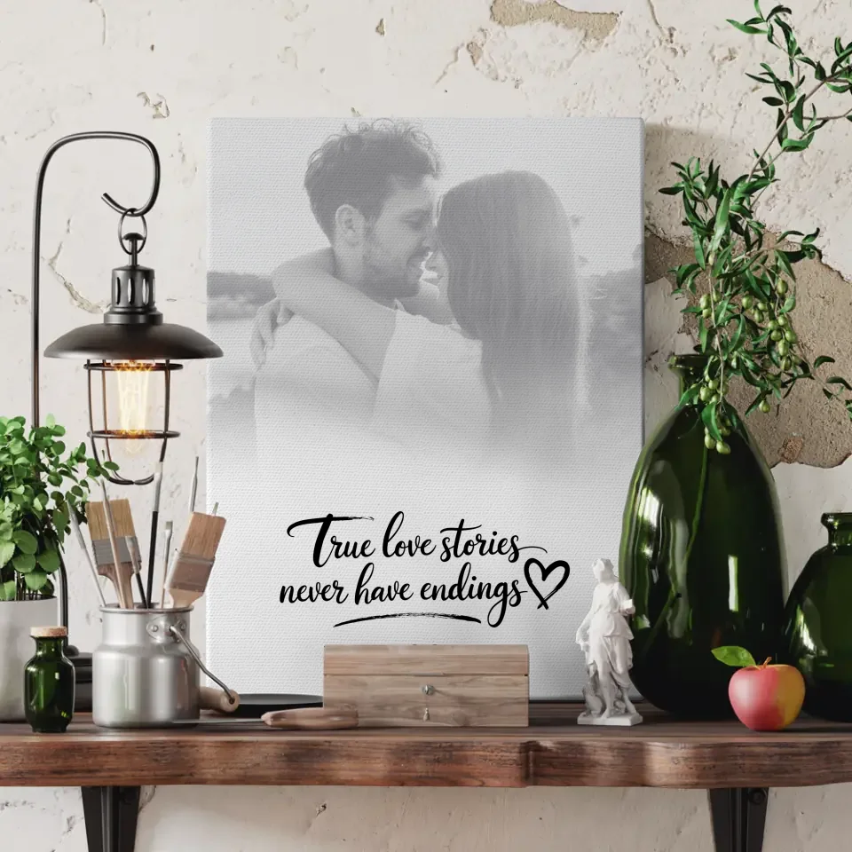 Personalisierte Leinwand Paare Foto Black & White True Love Stories mit Namen