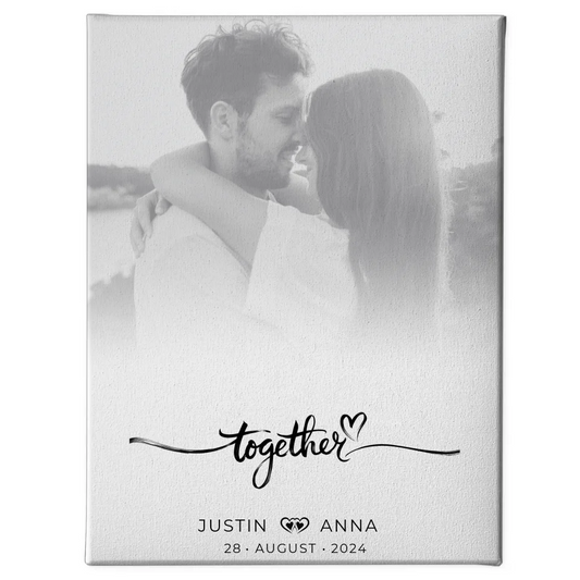 Personalisierte Leinwand Paare Foto Black & White Together mit Namen Datum 1
