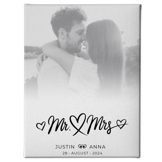 Personalisierte Leinwand für Paare Mr & Mrs Foto Schwarz Weiß 1