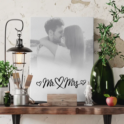 Personalisierte Leinwand für Paare Mr & Mrs Foto Schwarz Weiß