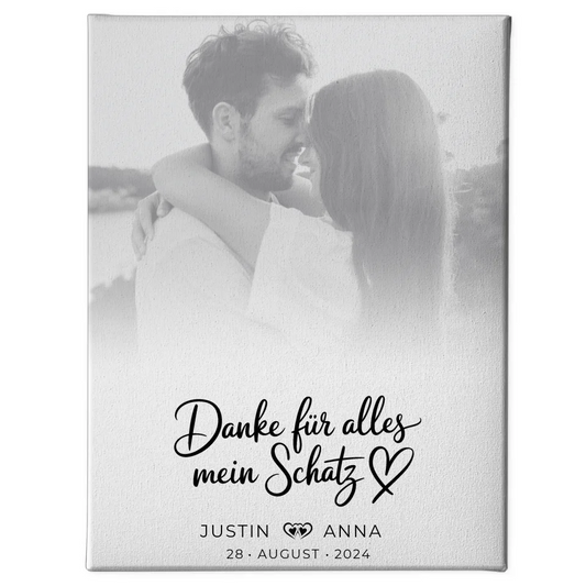 Personalisiertes Leinwandbild Paare Foto Black & White Danke Für Alles 1