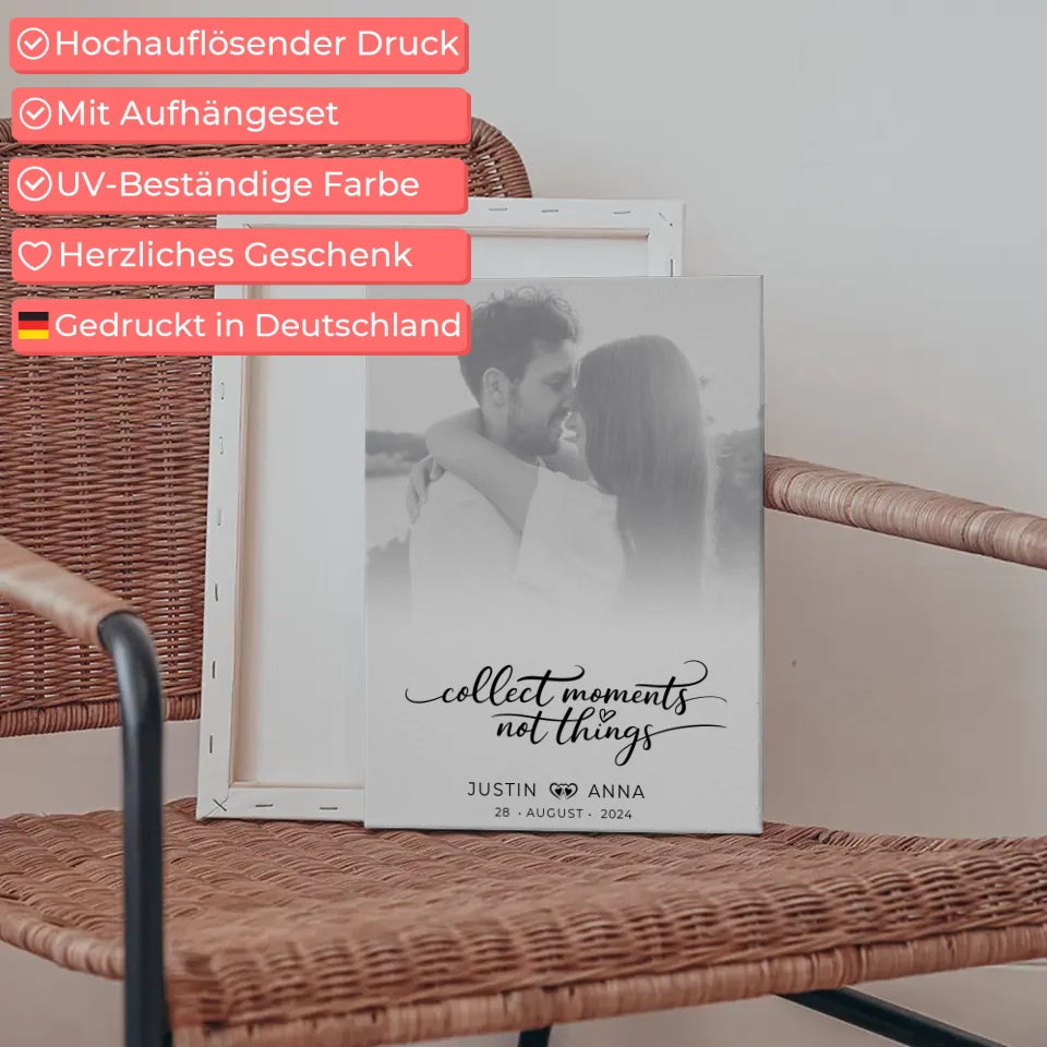 Personalisierte Leinwand für Paare Foto Schwarz Weiß Collect Moments mit Namen