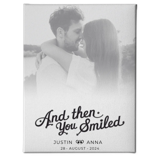 Personalisierte Leinwand Paare Foto Black & White And Then You Smiled 1