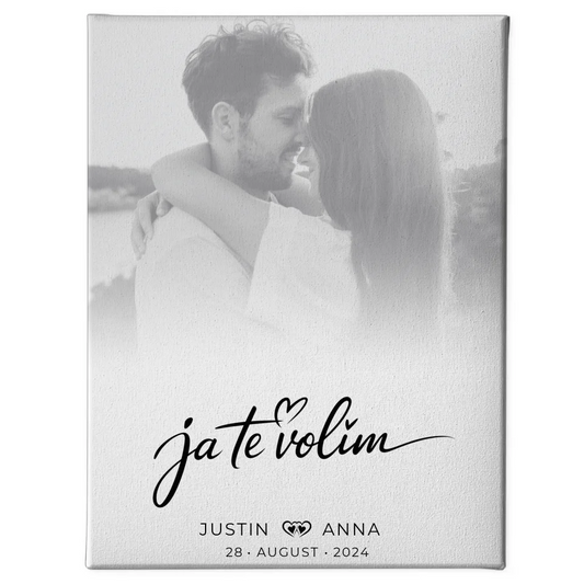 Personalisierte Leinwand Paare Foto Schwarz Weiß Ja Te Volim 1