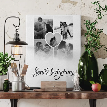 Personalisierte Leinwand für Paare Fotocollage 5 Fotos Seni Seviyorum Türkisch 3