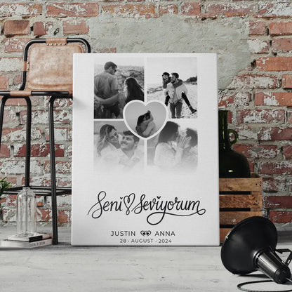 Personalisierte Leinwand für Paare Fotocollage 5 Fotos Seni Seviyorum Türkisch 4