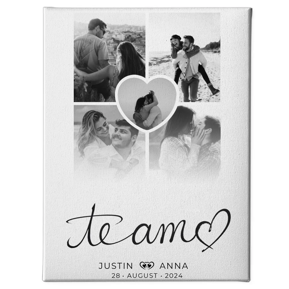 Personalisierte Leinwand Paare Fotocollage 5 Fotos Te Amo mit Namen 1