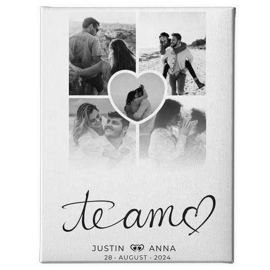 Personalisierte Leinwand Paare Fotocollage 5 Fotos Te Amo mit Namen 1
