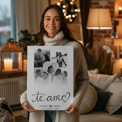 Personalisierte Leinwand Paare Fotocollage 5 Fotos Te Amo mit Namen 2
