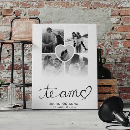 Personalisierte Leinwand Paare Fotocollage 5 Fotos Te Amo mit Namen 4