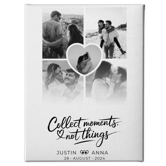 Personalisierte Leinwand für Paare Fotocollage 5 Fotos mit Namen Datum Collect Moments Not Things 1