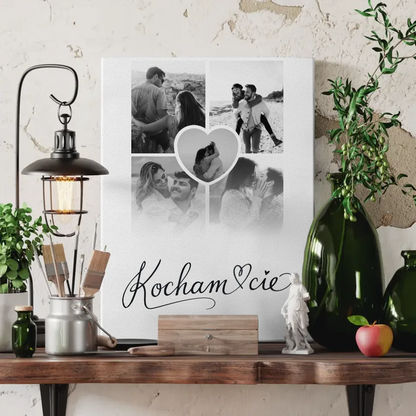 Personalisierte Leinwand Paare Fotocollage 5 Fotos Kocham Cie mit Namen 3