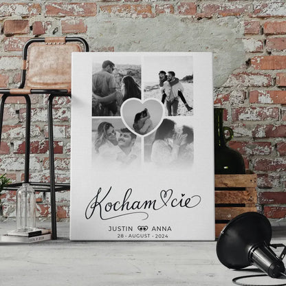 Personalisierte Leinwand Paare Fotocollage 5 Fotos Kocham Cie mit Namen 4