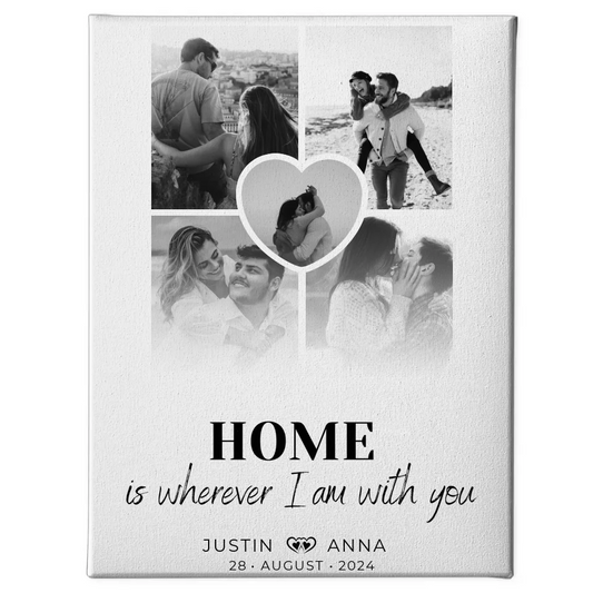 Personalisierte Leinwand Paare Fotocollage 5 Fotos Home Is Wherever I Am With You 1
