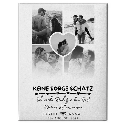 Personalisierte Leinwand Paare Fotocollage 5 Fotos mit Namen Datum 1