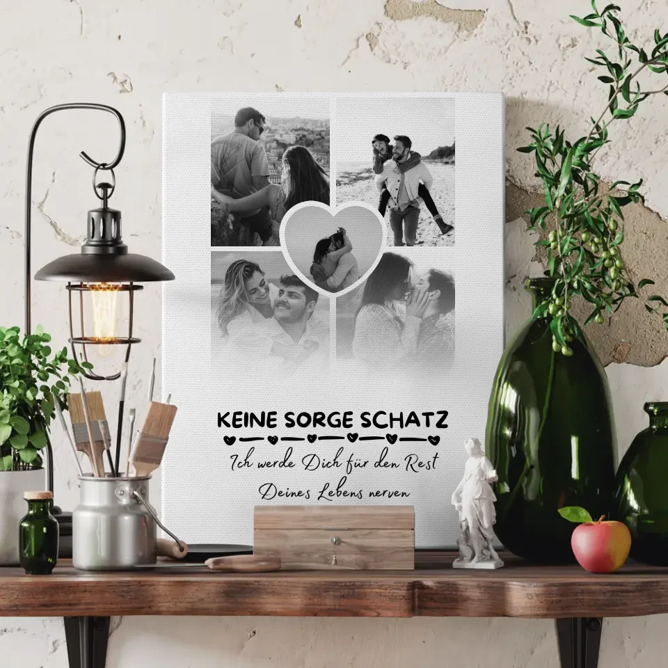 Personalisierte Leinwand Paare Fotocollage 5 Fotos mit Namen Datum 3