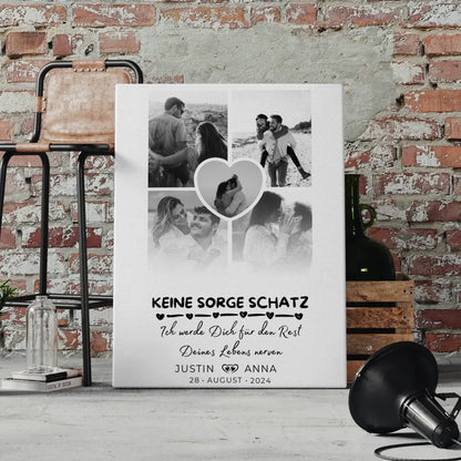 Personalisierte Leinwand Paare Fotocollage 5 Fotos mit Namen Datum 4