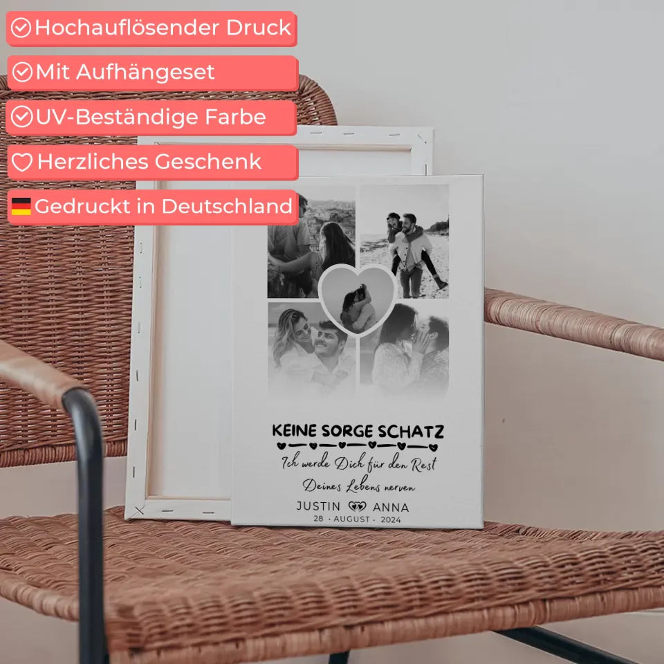 Personalisierte Leinwand Paare Fotocollage 5 Fotos mit Namen Datum 5