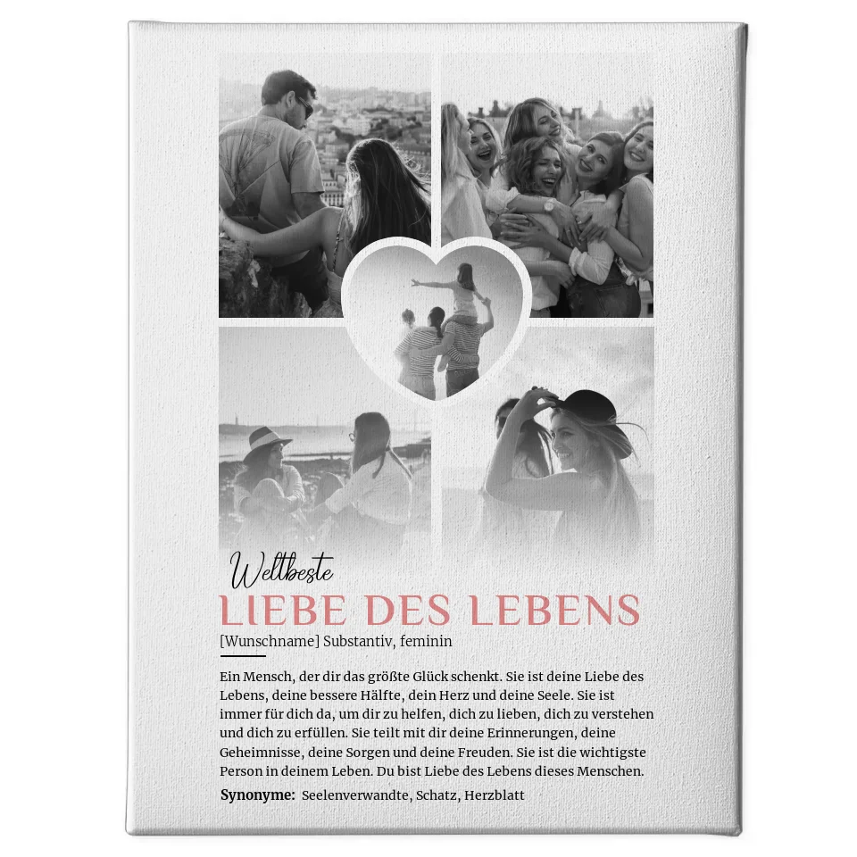 Personalisierte Leinwand Definition Liebe des Lebens 5 Fotos Black & White 1