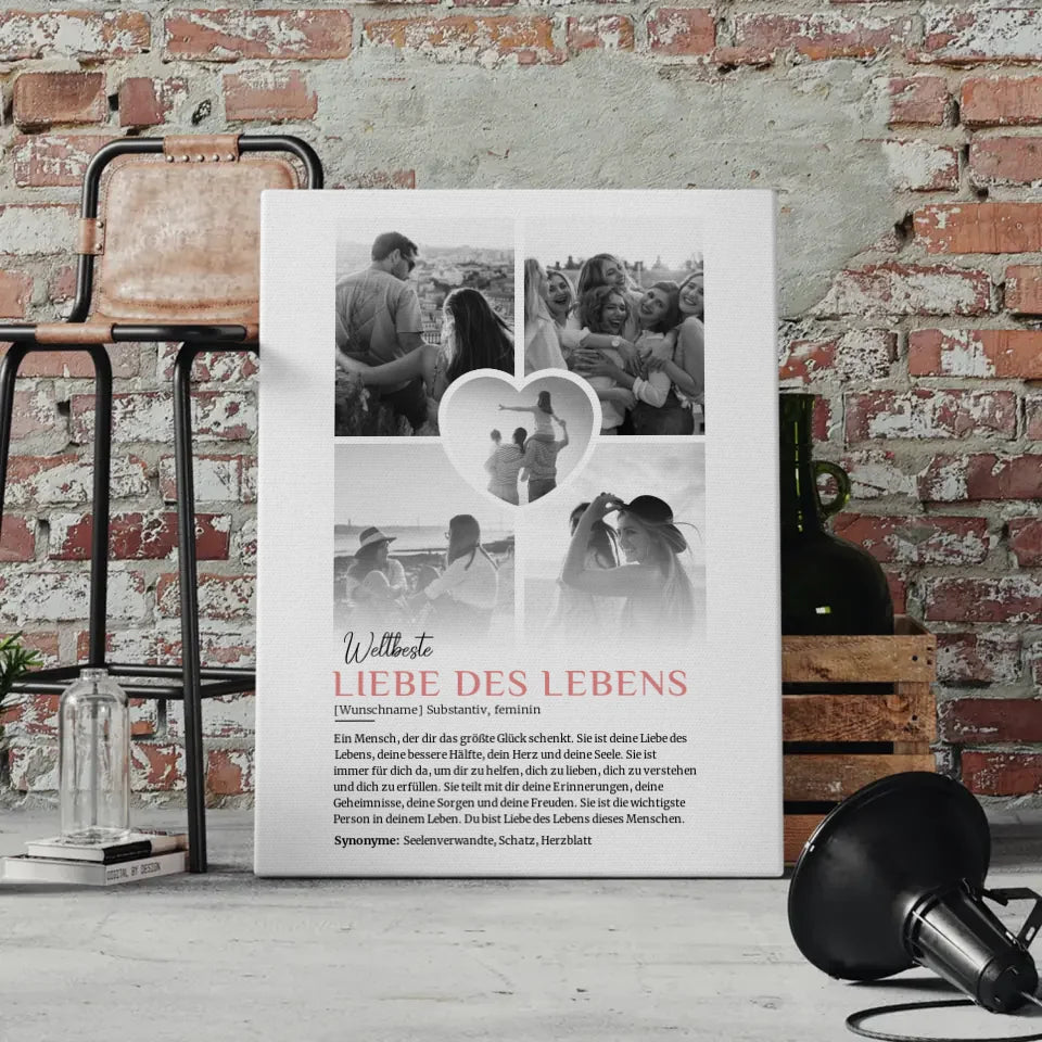 Personalisierte Leinwand Definition Liebe des Lebens 5 Fotos Black & White 4