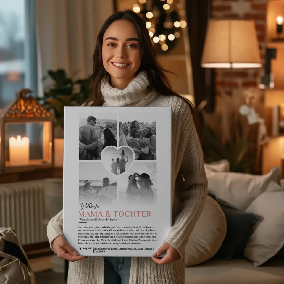 Personalisierte Leinwand Definition Mama & Tochter 5 Fotos Schwarz Weiß