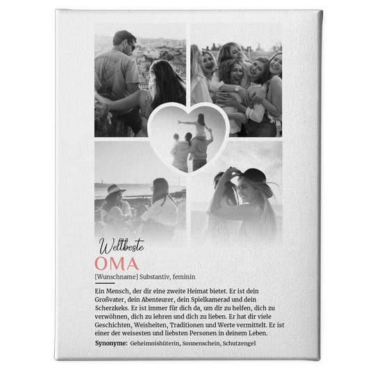 Personalisierte Leinwand Definition Oma 5 Fotos Schwarz Weiß 1