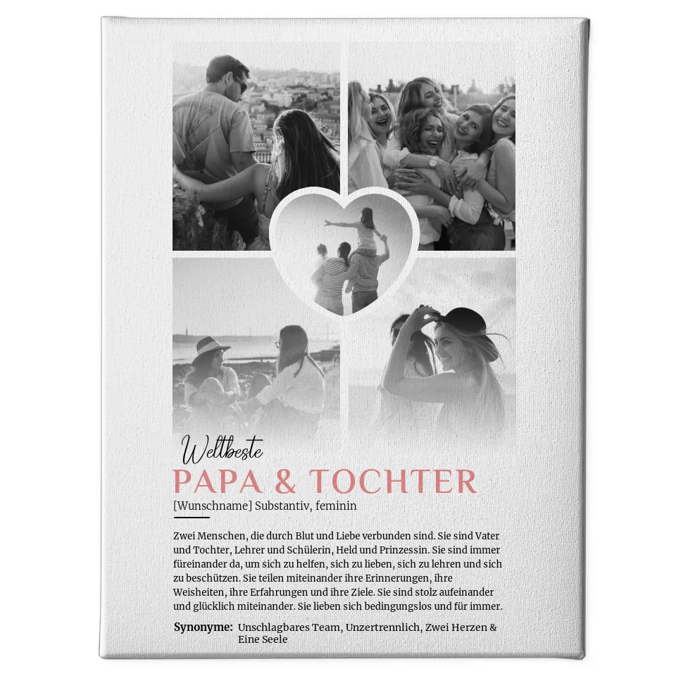 Personalisierte Leinwand Definition Papa & Tochter 5 Fotos Black White 1