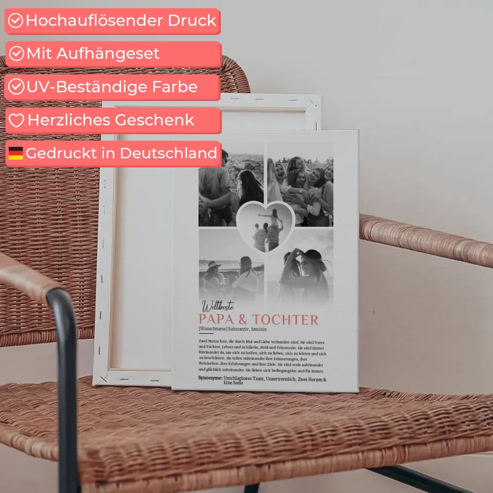 Personalisierte Leinwand Definition Papa & Tochter 5 Fotos Black White 5
