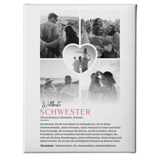 Personalisierte Leinwand Definition Schwester 5 Fotos Black & White 1