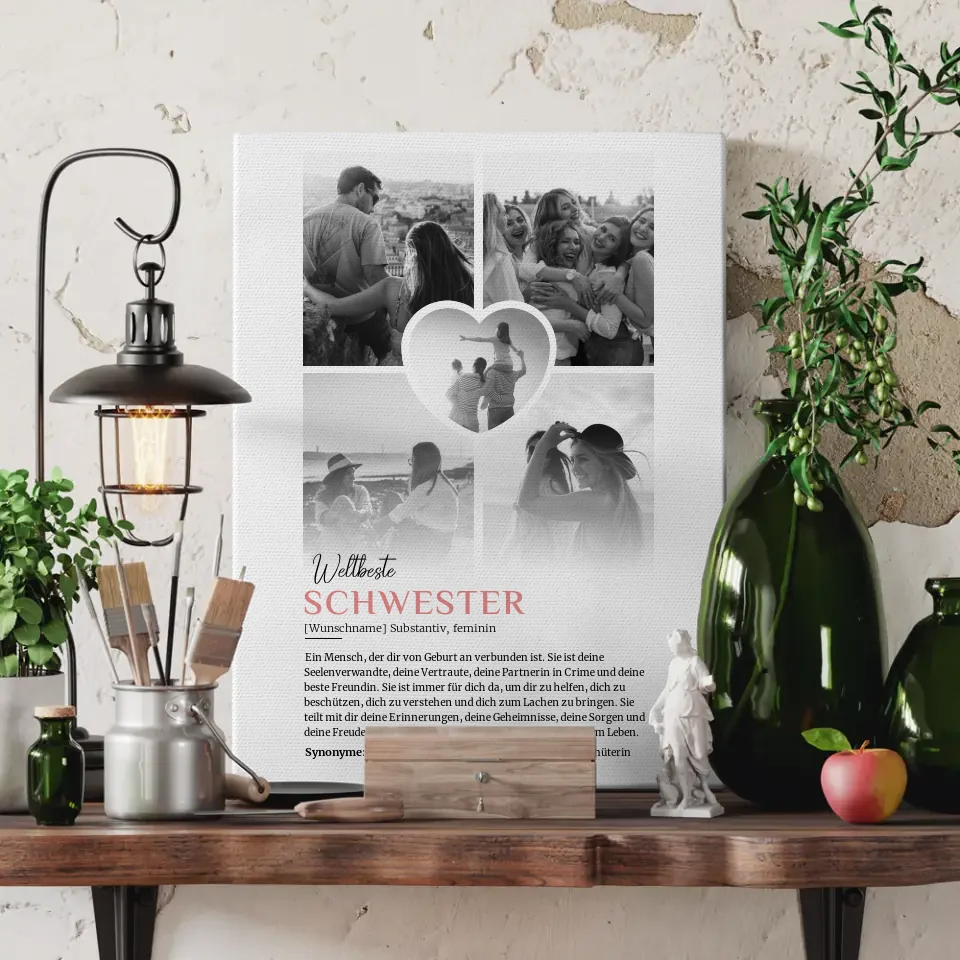 Personalisierte Leinwand Definition Schwester 5 Fotos Black & White