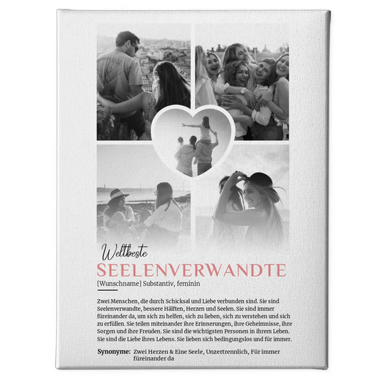 Personalisierte Leinwand Schwarz Weiß Definition Seelenverwandte 5 Fotos 1